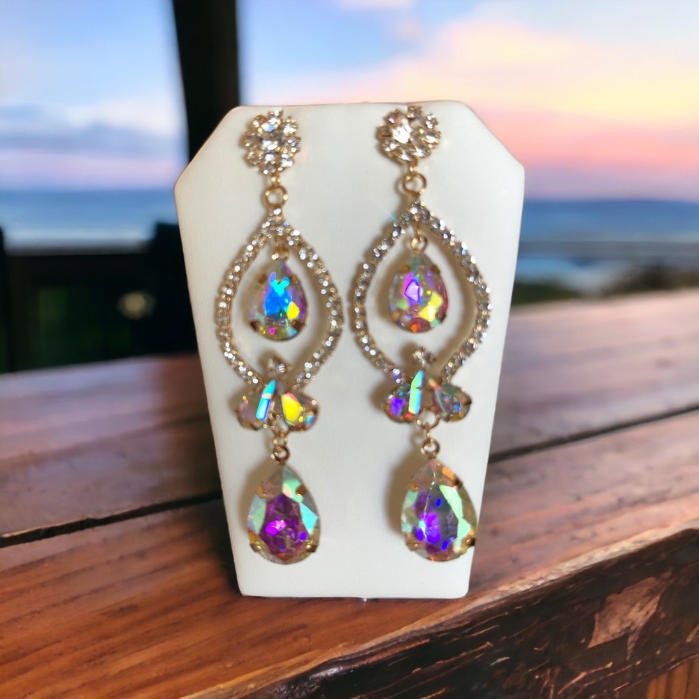 Wedding Earrings Silver Rhinestone Crystal Chandelier Prom Dress Earrings